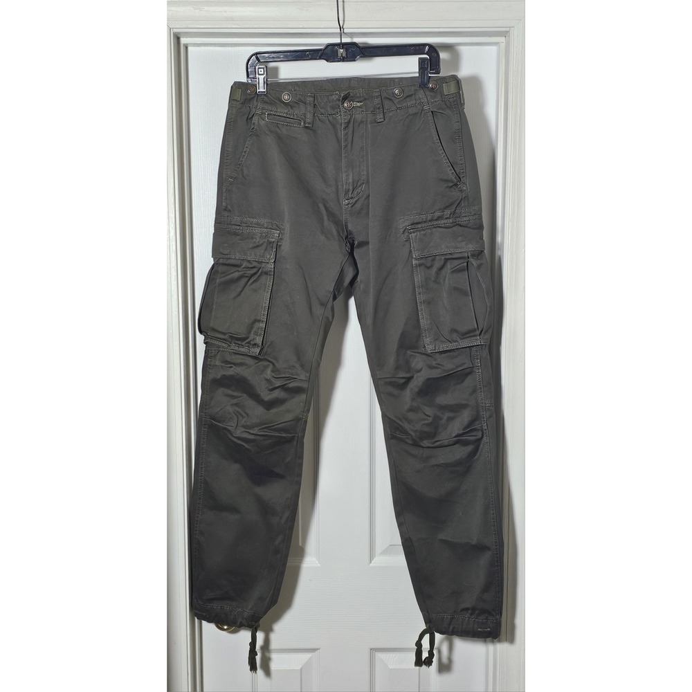 MNML Cargo Pants Mens 31 Olive Green Utility Streetwear Canvas Hem Ties